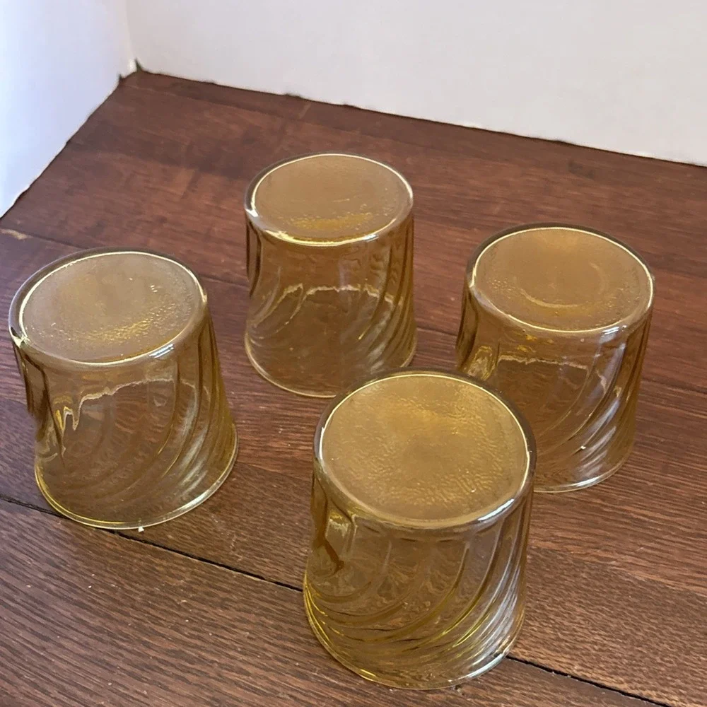 Anchor‎ Hocking Glass Swirl Amber Gold Topaz  Barware Glasses Set Of 4